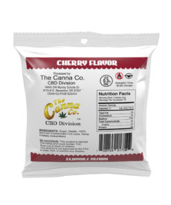 Back of Flavors Cherry THCa Gummies Package – Processed by The Canna Co., with nutritional information and less than 0.3% THC.