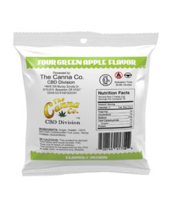 Back of Flavors Sour Green Apple THCa Gummies Package – Processed by The Canna Co., with nutritional information and less than 0.3% THC.