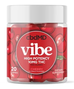 cbdMD Δ9 THC Cherry gummies package, 200mg total THC per bag