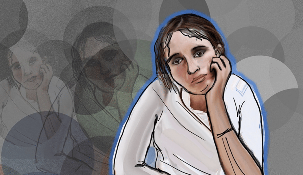 illustration of a bored person with multiple faded silhouettes, representing mental overload and the neuroscience of boredom